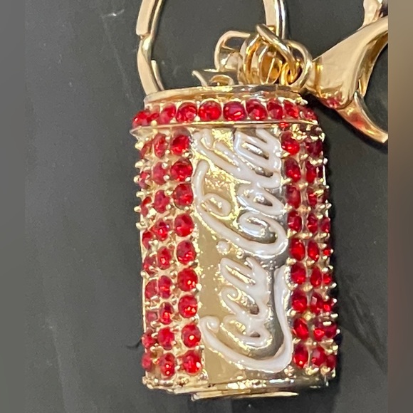 Bag Charm Coca Cola Can Keychain NEW Red Rhinestones Split Key Ring Soda Coke - Picture 4 of 8